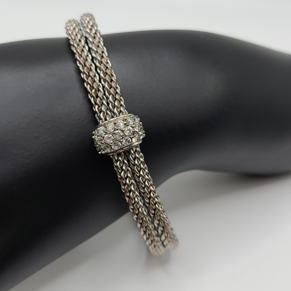 Silver tone Rope Crimp Bracelet with faux Diamond